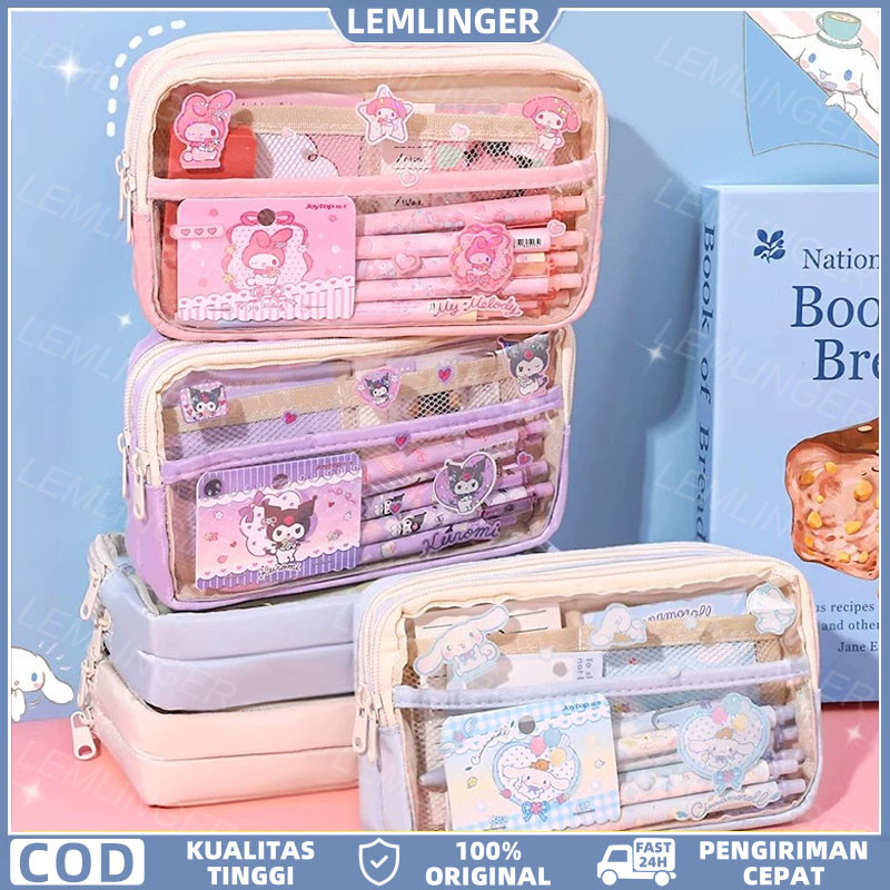 

【LEMLINGER】kotak Pensil Transparan Aesthetic Pencil Case Besar Tempat Pensil Pen Pouch Lucu Stationery Organizer