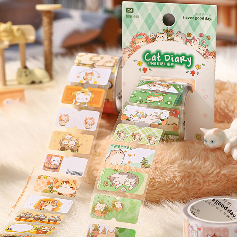 

Mr. Paper 3rolls/bag Kitten Diary Series Die-Cut Row Waste Label Stickers Tape Kawaii Cute Korean DIY Mug Photo Frame