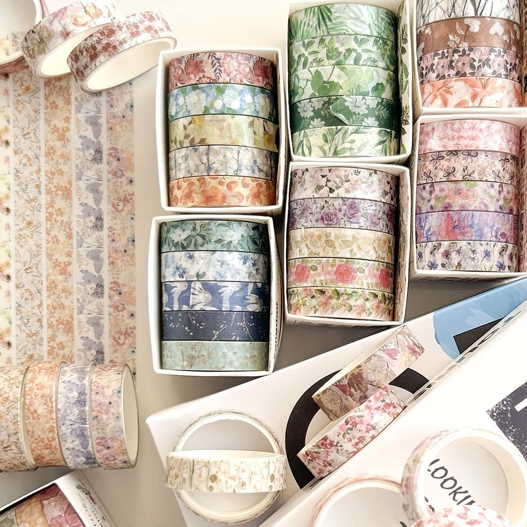 

5 rolls of boxed romantic flower handbook tape, cute DIY fresh decorative washi tape for students, a must-have gift for students