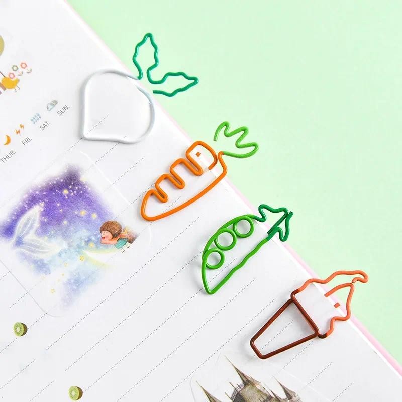 

4PCS/lot Lovely Paperclips Binder Clips Carrot Ice Cream Pea Turnip Shape Bookmark Ticket Holder Paper Clip School Stationery