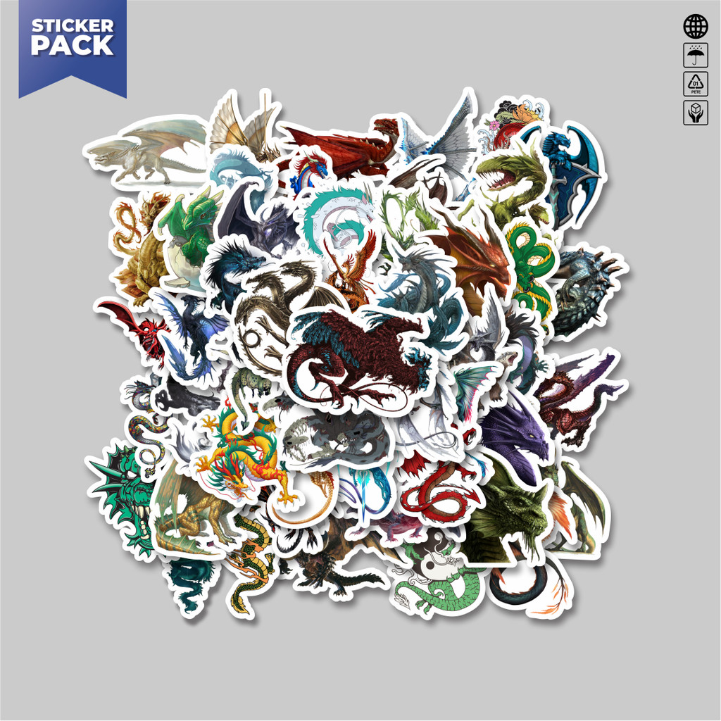 

[100PCS]Stiker Pack Stiker Dragon Illustration Mix 1 [Ilustrasi Naga] Aesthetic Vinyl Anti Air Dekorasi Sticker Laptop Buku Journal Koper Helm Casing HP Gitar Helm Skateboard