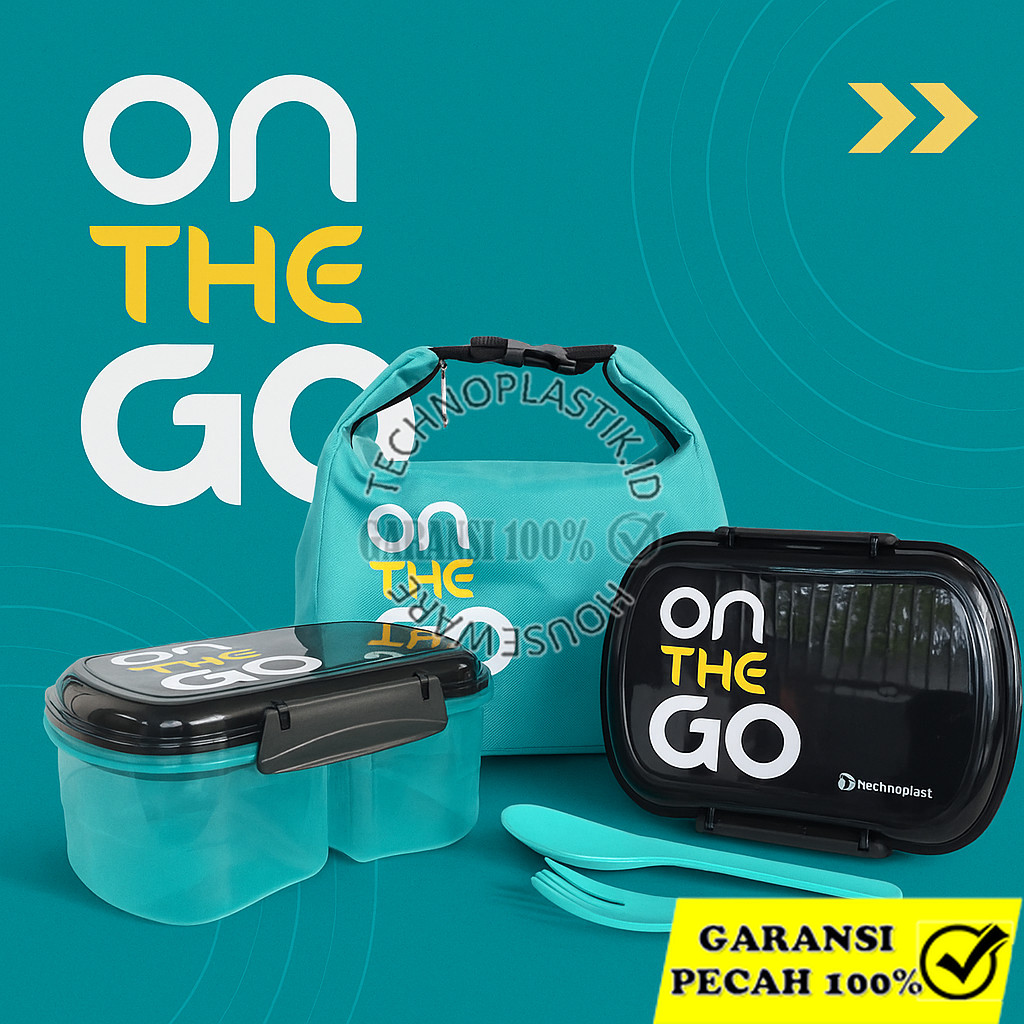 TECHNOPLAST ONTHEGO Premium Kotak Makan Set 2Pcs + Sendok Garpu Dan Tas