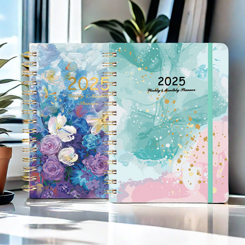 

2025 Planner- Weekly and Monthly Planner,Spiral Bound Hardcover Calendar Planner Book,Perfect for School Supplies Office Home,A5
