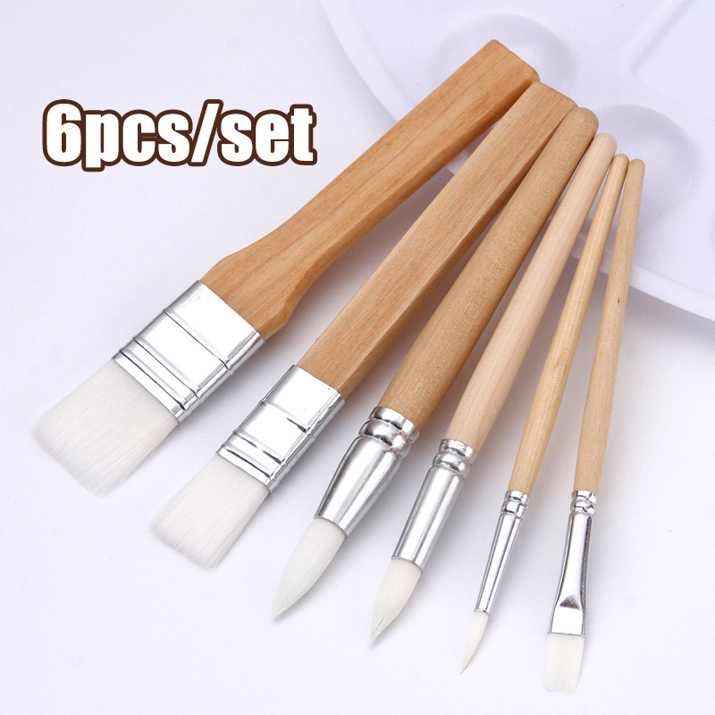 

6PCS/SET Brush Kuas Cat Air Cat Minyak Lukis Acrylic Kuas Cat Kayu Nilon Flat Cat Air Anak Cat Akrilik Air Acrylic Tembok Oil Minyak
