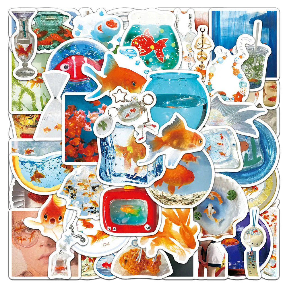 

10/30/50PCS Ins Style Goldfish Cartoon Stickers Aesthetic Graffiti Scrapbook Guitar Phone Waterproof Retro Cartoon Decals Toys