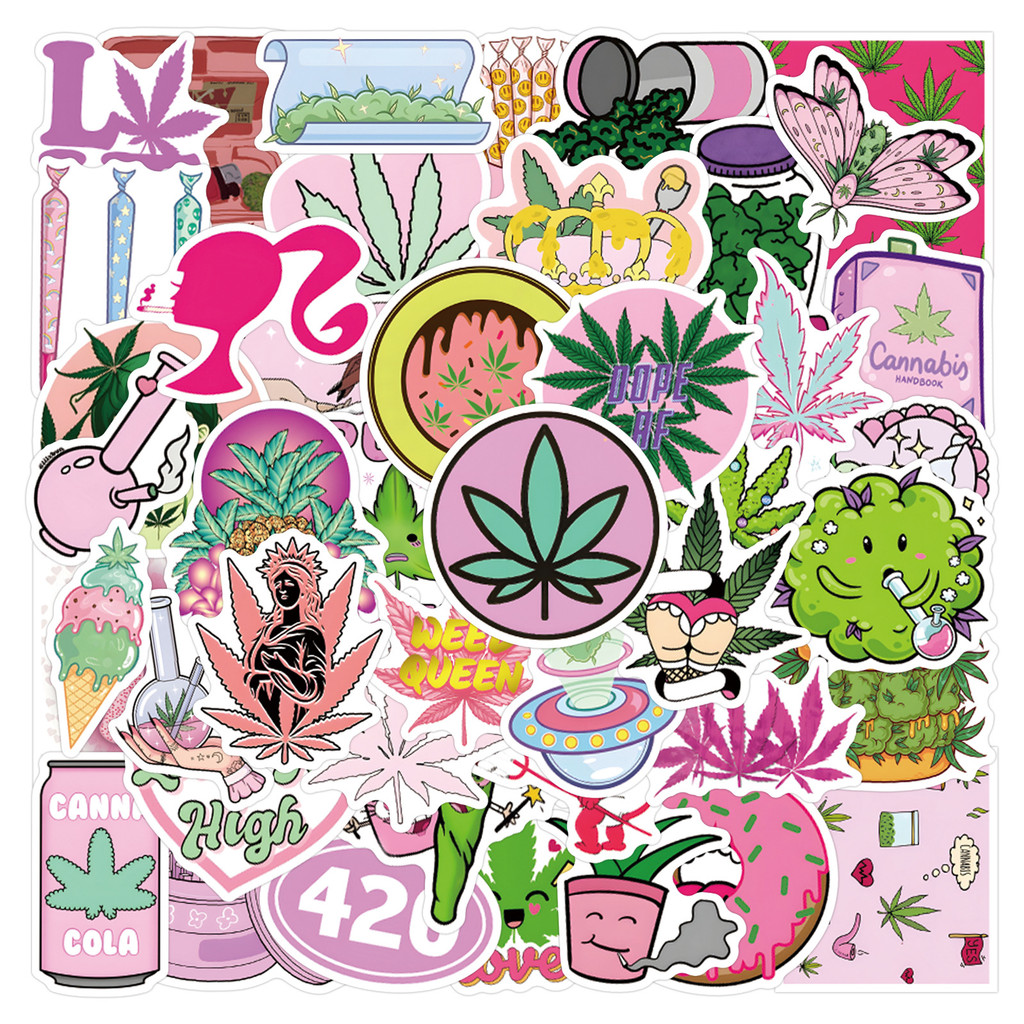 

55Pcs Funny Hemp Leaf Stickers Weed Smoking Stickers DIY Stickers Scrapbooking Phone Luggage Skateboard Waterproof Decals