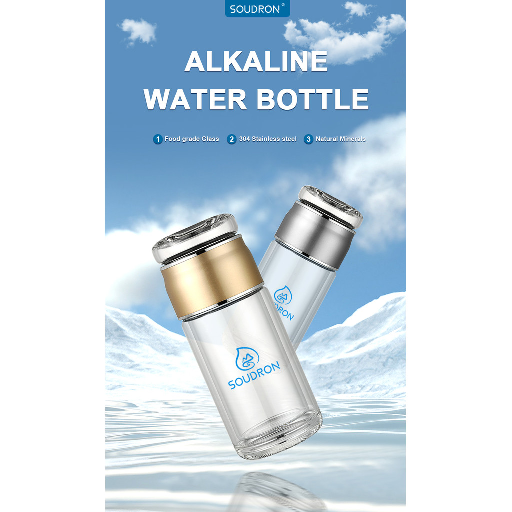 High borosilicate alkaline water glass double-layer water bottle, stainless steel filter screen filt