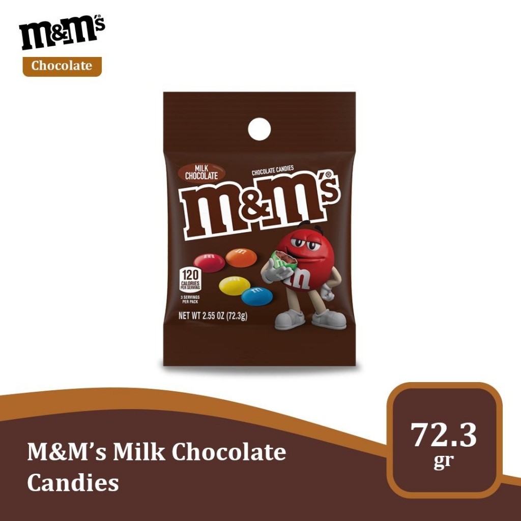 

M&M Milk Chocolate Candies bag 2.55 oz - cokelat impor USA