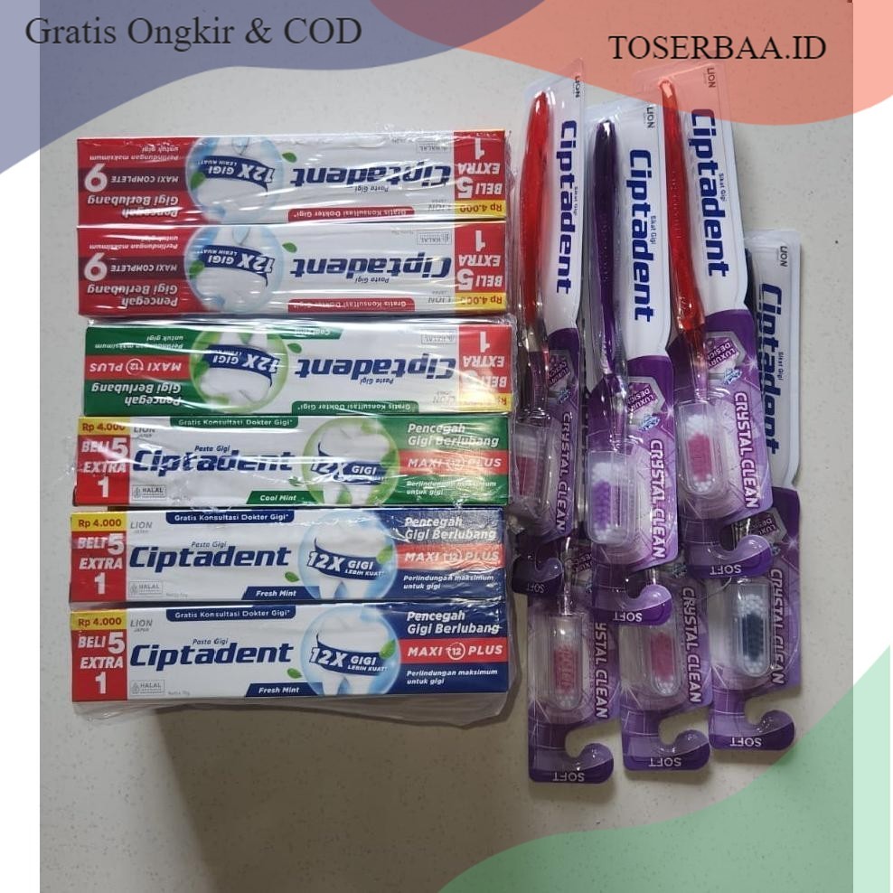 PAKET HEMAT 6 pcs Pasta Gigi CIPTADENT 75 gr + 6 Pcs Sikat Gigi CIPTADENT