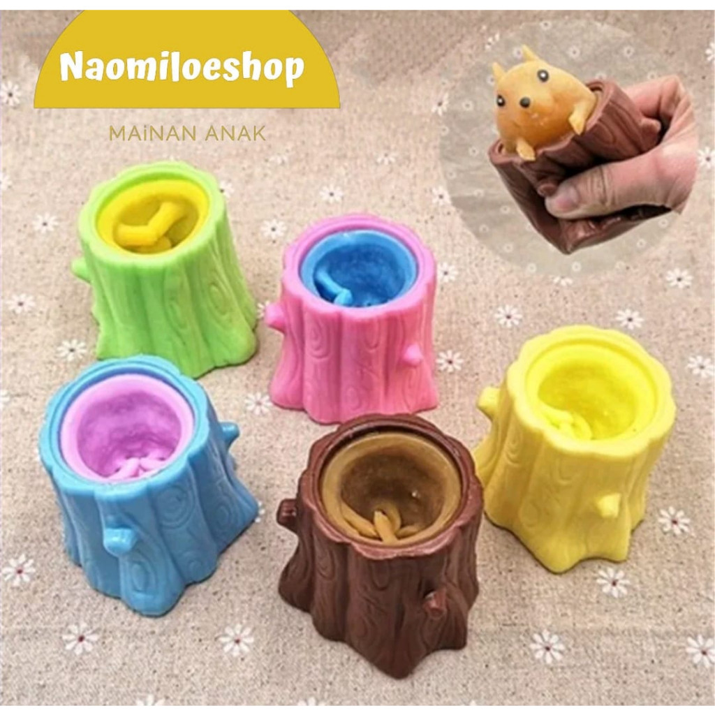 Mainan Squishy Tupai Pencet  Batang Pohon Karet Penghilang Stress / Pop It Squeeze Squirel