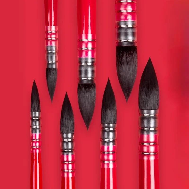 

1pc Professional Wood Handle Watercolor Paint Brushes with Red Round Squirrel Hair Tip for Painting Writing