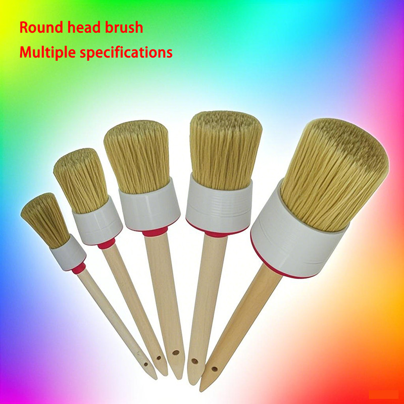 

Round Head Brush Wooden Handle White Pig Mane Tool Decoration Painting Latex Coating Cleaning Barbecue Baking Painting