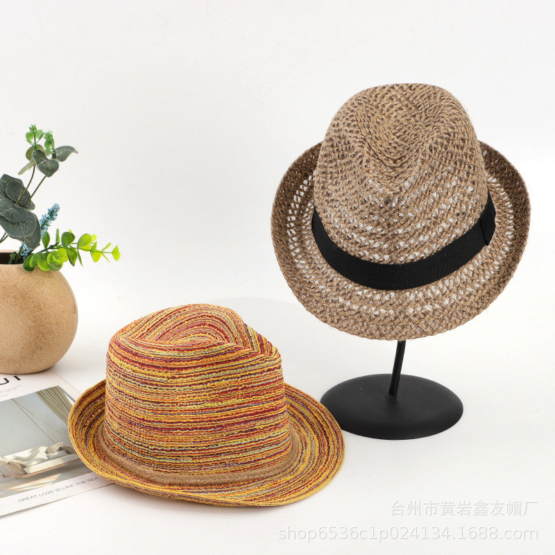 Summer Foldable Jazz Straw Hats Women'S Colorful Breathable Woven Sun Hat Short Brim Panama Men'S Cu