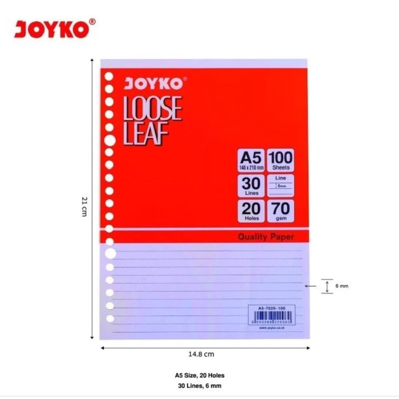 

Kertas Loose Leaf A5-100 Joyko Garis ( 1pak )