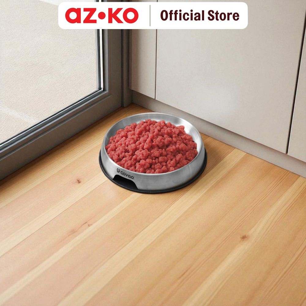 AZKO Cavea Ukuran M Tempat Makan Hewan Flat Stainless Steel - Silver Wadah Makanan Anabul Anjing Kuc