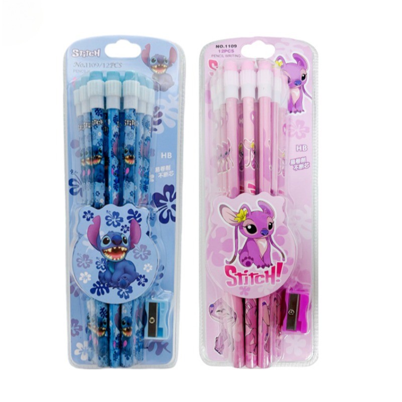 

Kawaii 12PCS Stitch Lilo & Stitch Cute Cartoon HB Pencils, 12 Pencils and 1 Pencil Roll Stationery Set for Writing and Drawing