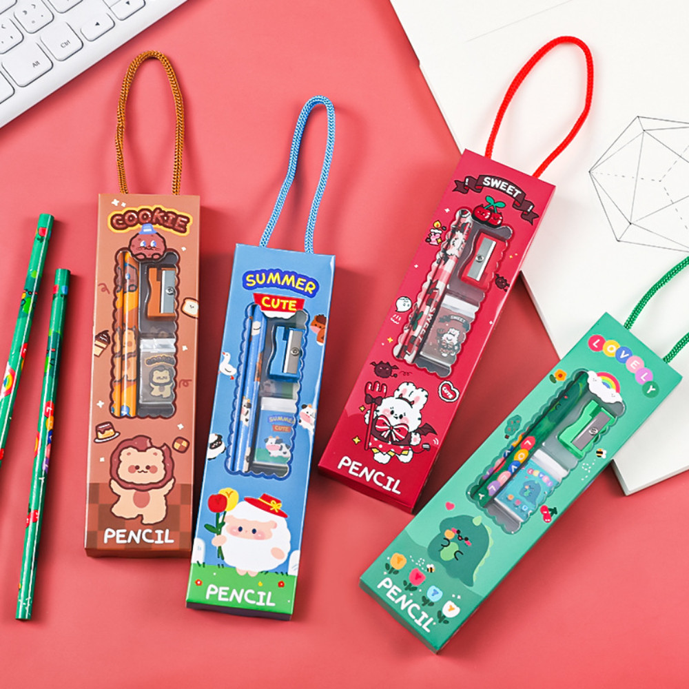 

5Pcs Cute Pencil Ruler Sharpener Set Portable Stationery Set Animal Cartoon Children Student School Supplies Stationery Gifts