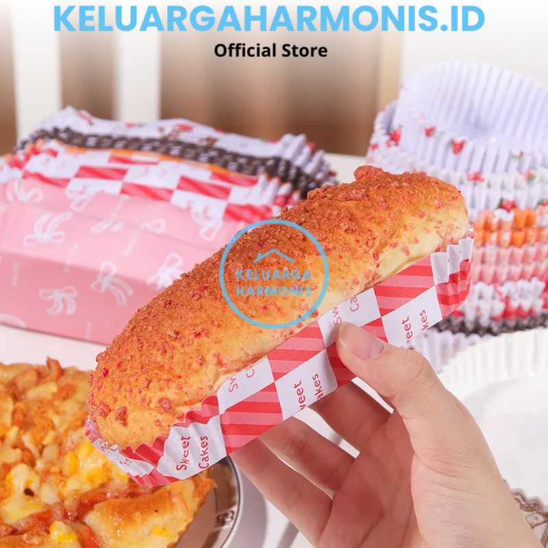 KH Paper Cup Case Roti Bulat Motif Kincir Strawberry Laminating Anti Lengket / Cup Cake Anti Minyak 