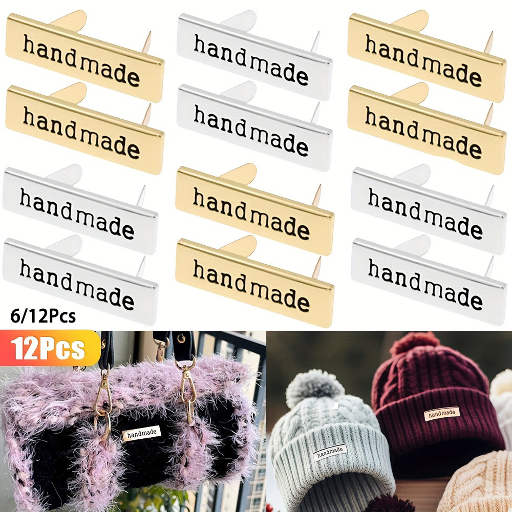 

6/12PCS Handmade Metal Labels Rectangle Alloy Tags for DIY Crafts Purses Shoes Bags Handmade Items Crochet Sewing Accessories