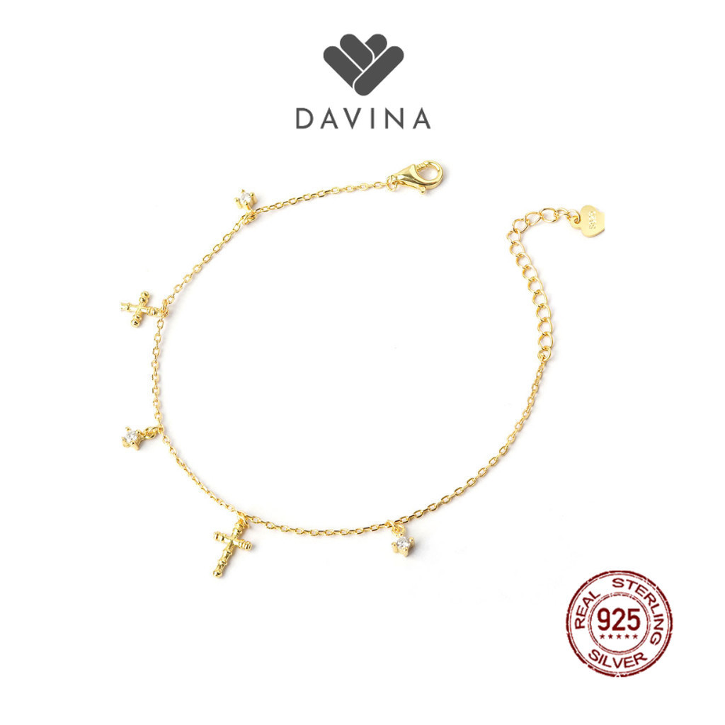 DAVINA Ladies Christ Bracelet Gold Color Sterling Silver 925 - Gelang Wanita Perak S925 Salib