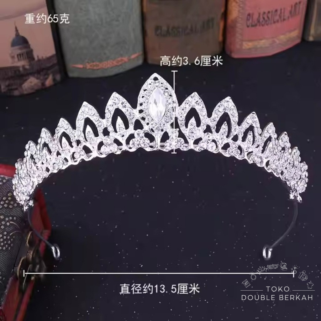 Mahkota Pengantin Tiara Silver Fuji Perak Alloy Putri Crown Simple Elegan Cleopatra