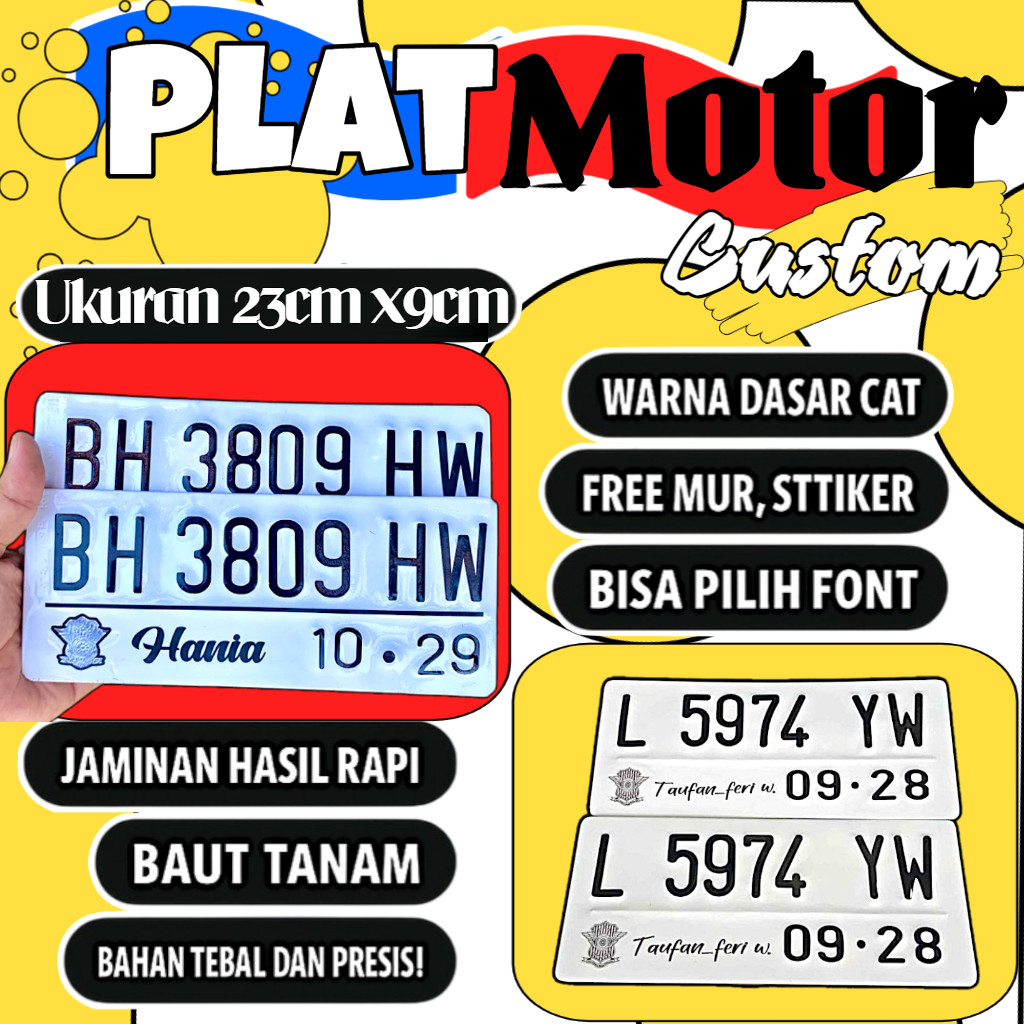 Plat motor custom warna putih satu pasang plat motor variasi warna putih plat motor baut tanam plat 