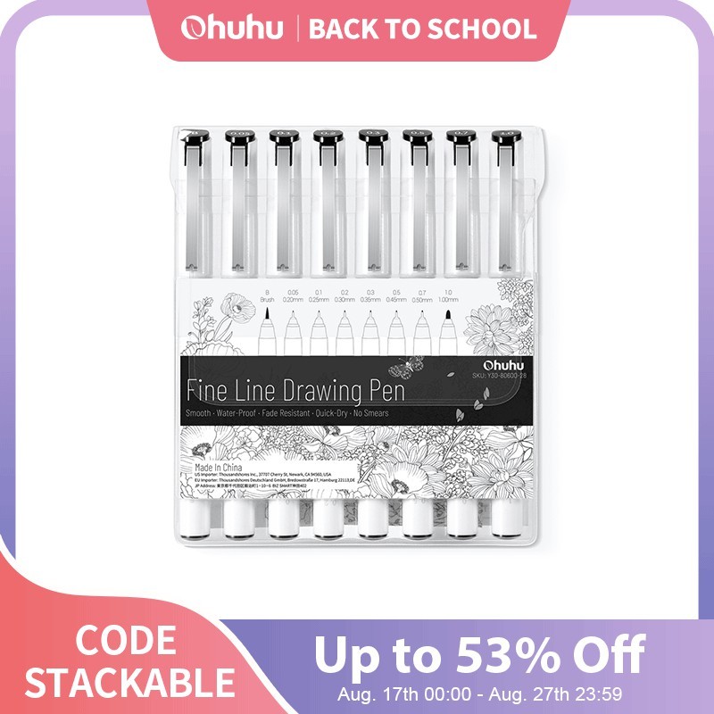

Ohuhu Micro Pen Fineliner Drawing Pens 8 Pack Line Pens Art Colored Pens Fine Point Markers Waterproof Writing Sketching Manga