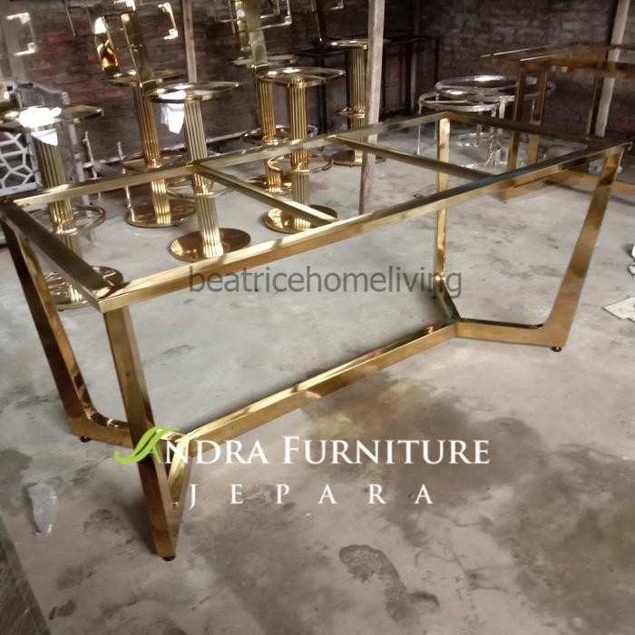 rangka kaki meja makan stainless steel, kaki stainless minimalis gold