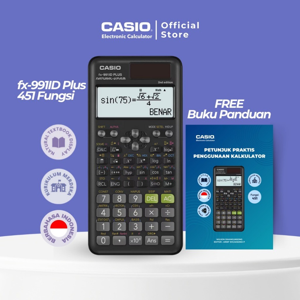 

CASIO FX-991IDPlus -2nd edition-B.Indonesia - Kalkulator Sekolah/Kuliah - Scientific - 451fungsi-FREE BUKU PANDUAN