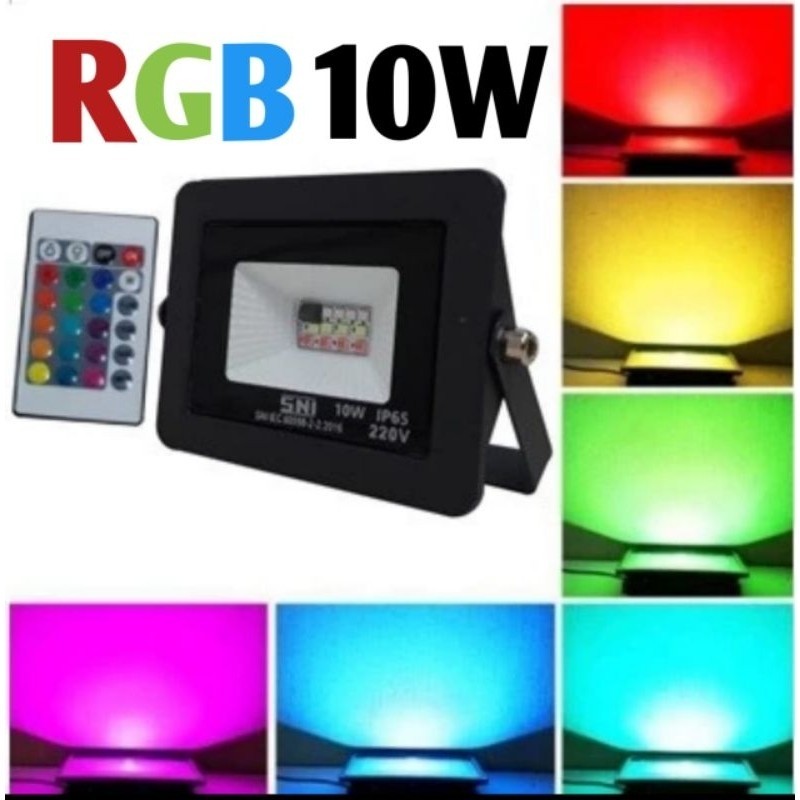 EMICO LAMPU LED SOROT 10W RGB WARNA WARNI + REMOTE SNI LAMPU TEMBAK 10 WATT BAGUS BERKUALITAS