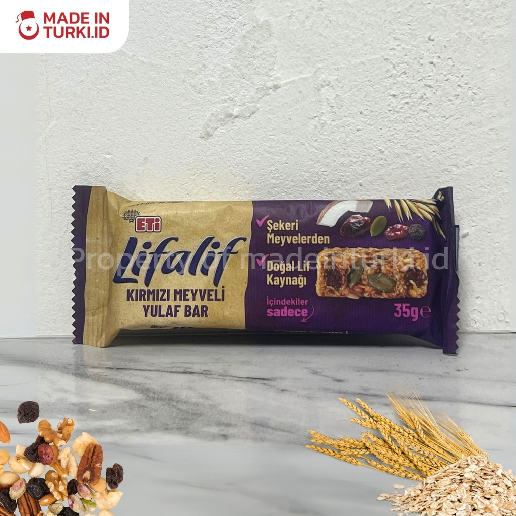 

Eti Lifalif Kirmizi Meyveli Yulaf Bar 35gr - Snack Bar Buah Berry Turki 100% Original madeinturki.id