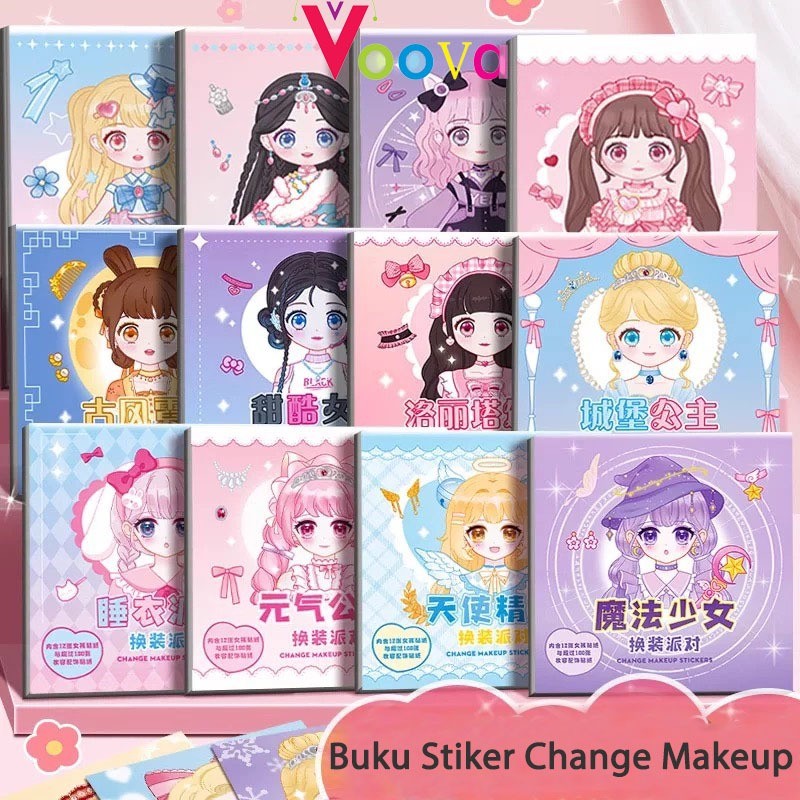

VOOVA DIY Buku Stiker Change Makeup Keterampilan Dekorasi/ Buku Aktivitas/ Buku Stiker DIY