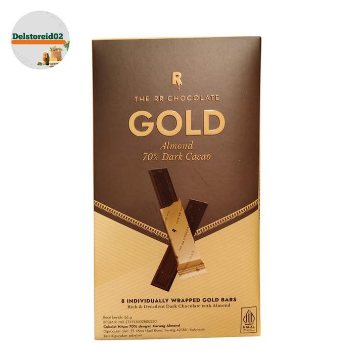 

The rr chocolate gold almond 70% dark cacao 56 gram