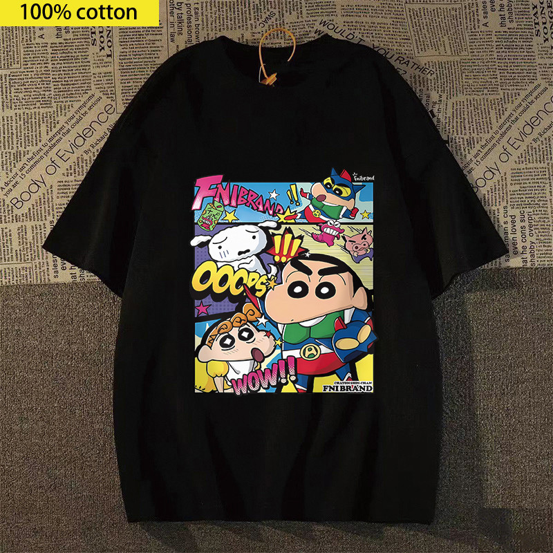 Kaos Anime Oversize Pria Kaos Cotton 100% | Ilustrasi Karakter dari Anime Crayon Shin - chan, Vintag