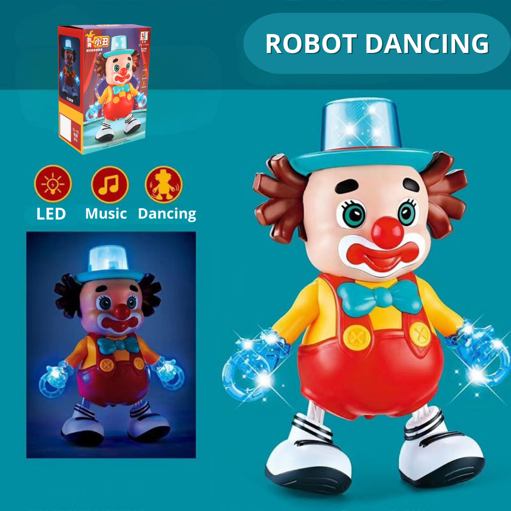 Mainan Boneka Robot Dancing Badut Menari Elektrik Lampu Musik Joget Lucu Edukatif Anak
