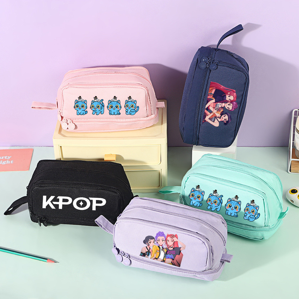 

K-pop Demon Hunters Tiger Pen Bag Huntrix Saja Boys Pencil Case Creative Huntrix Girl Boy Large Storage Cosmetic Pencilcases