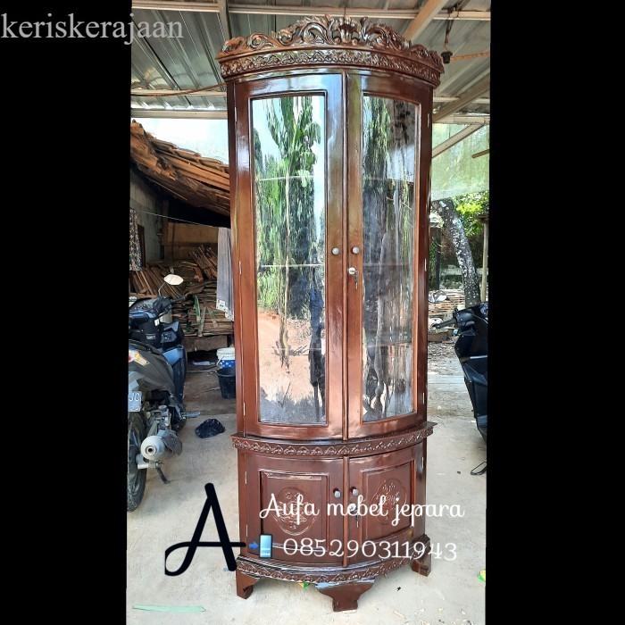 LEMARI HIAS SUDUT UKIR KAYU JATI antik