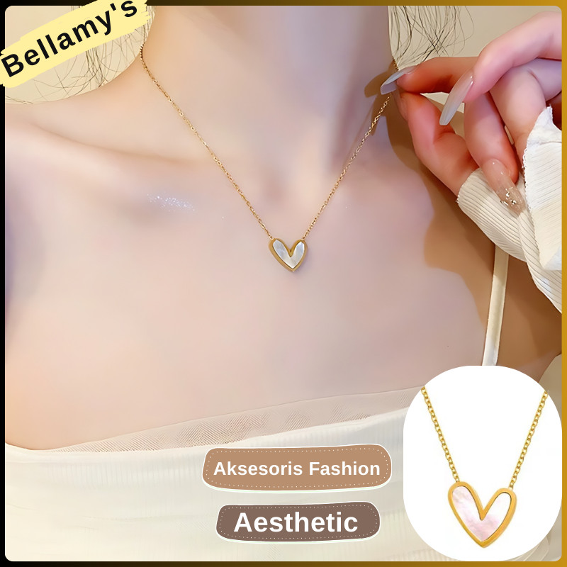 Kalung Hati Emas Putih Wanita / Kalung Heart Titanium Sederhana/ Necklace Liontin Kecil Korean Style