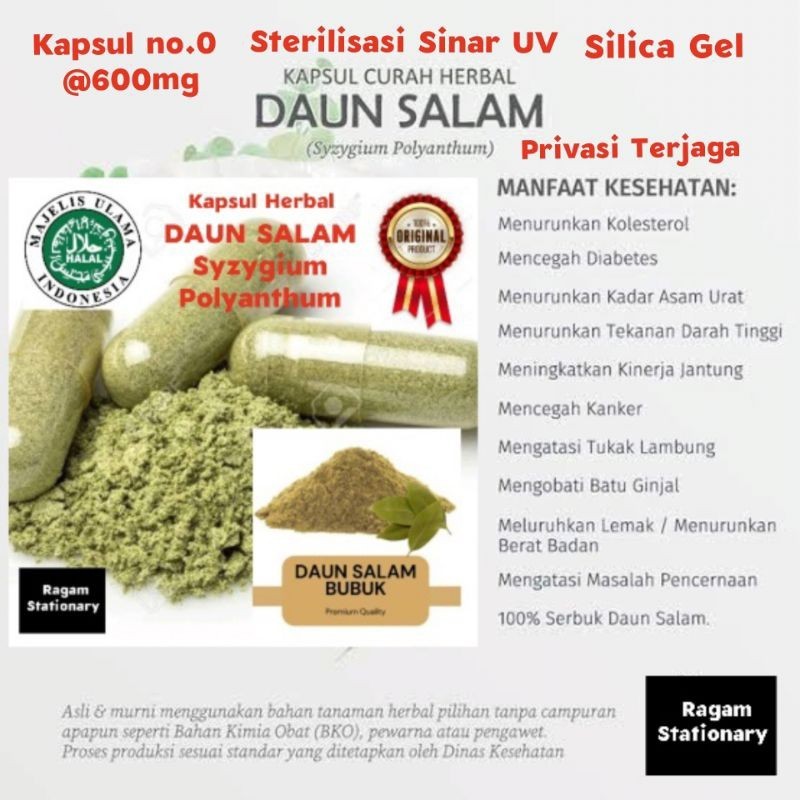KAPSUL BUBUK DAUN SALAM HERBAL JAMU OBAT CURAH 100 BUTIR KTM HERBAL