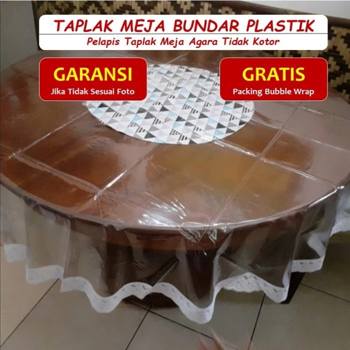 [New Arrival] Taplak Meja Makan Bulat Bundar 6 Kursi Plastik Bening Tebal Besar