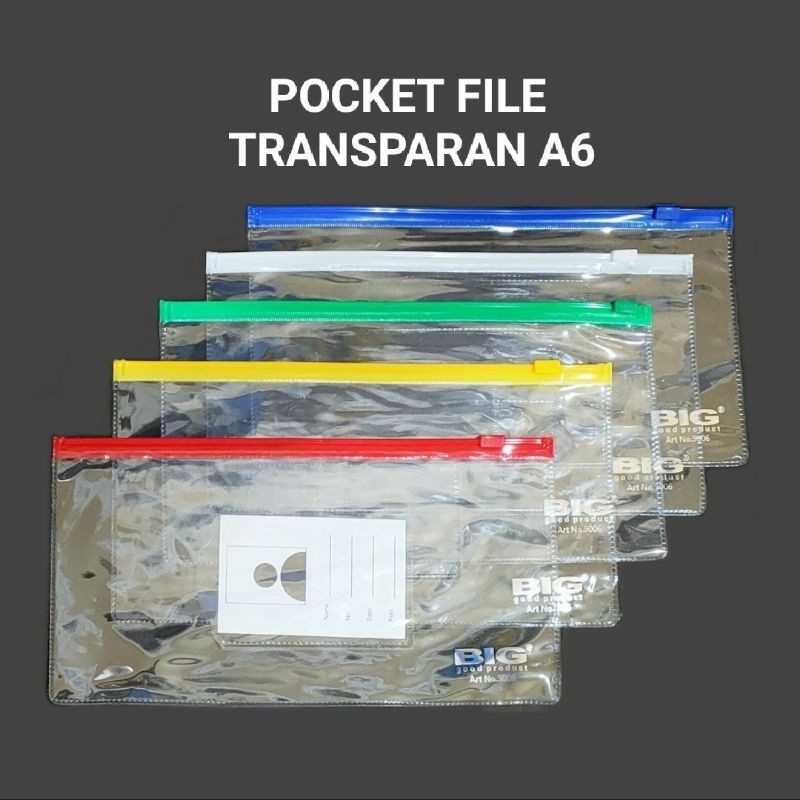 

Map Plastik Pocket File Zipper Ukuran A6 Transparan BIG 9006