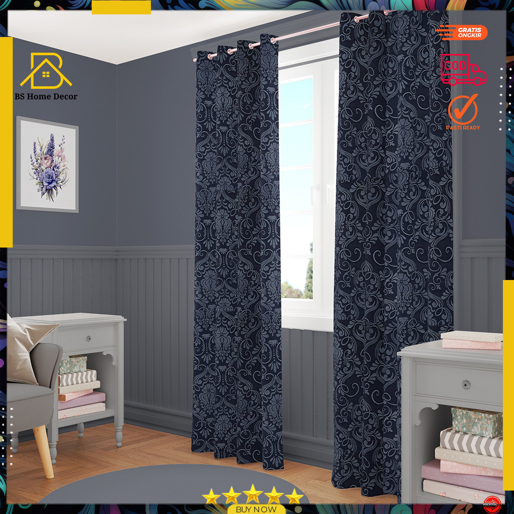 Gorden jendela polos motif embos ring hordeng Gordyn korden hordeng tirai gorden pintu kamar