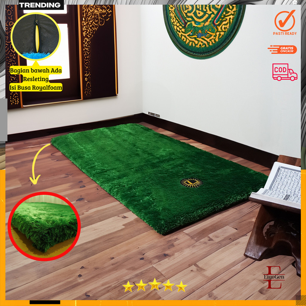 Sajadah Bulu Rasfur Polos 115x65x3.5cm/ Sajadah  premium/motip kabah ka'bah / non anti slip