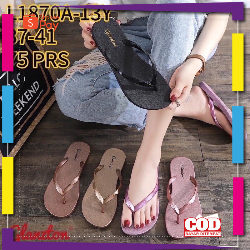 [PREMIUM ORIGINAL] Sandal Jelly Glanzton L1870 Sandal Jepit Tali Diamond Terbaru