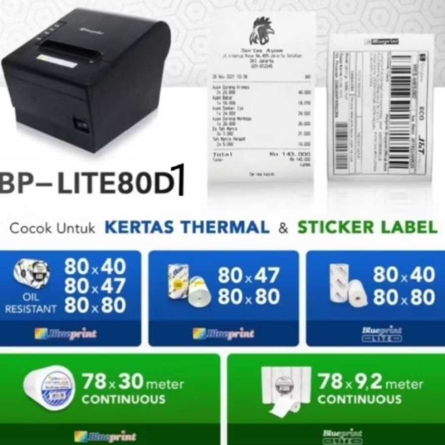 

Printer Thermal Kasir BLUEPRINT Lite80D1 USB + Bluetooth + RJ11