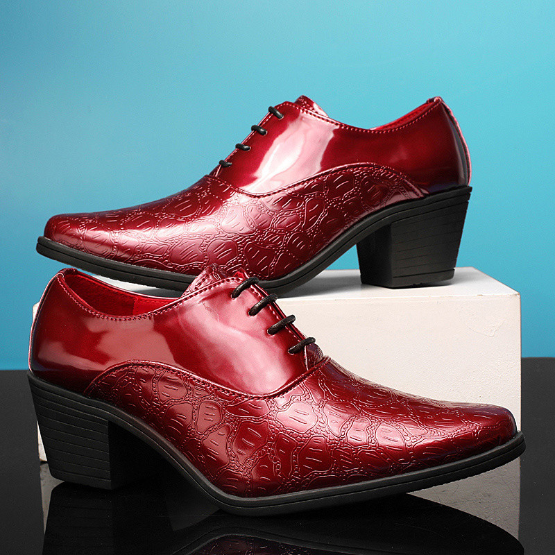 Luxury Red High Heel Men's Shoe Fashion Moccasin Man Wedding Shoes Groom Designer Pointed Toe Dress 