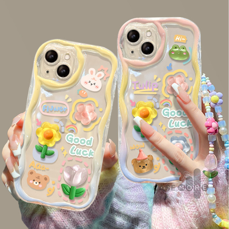Case iPhone 13 Bentuk jeli berwarna-warni beruang bunga-bunga Pola tiga dimensi Softcase DIY Dapat d