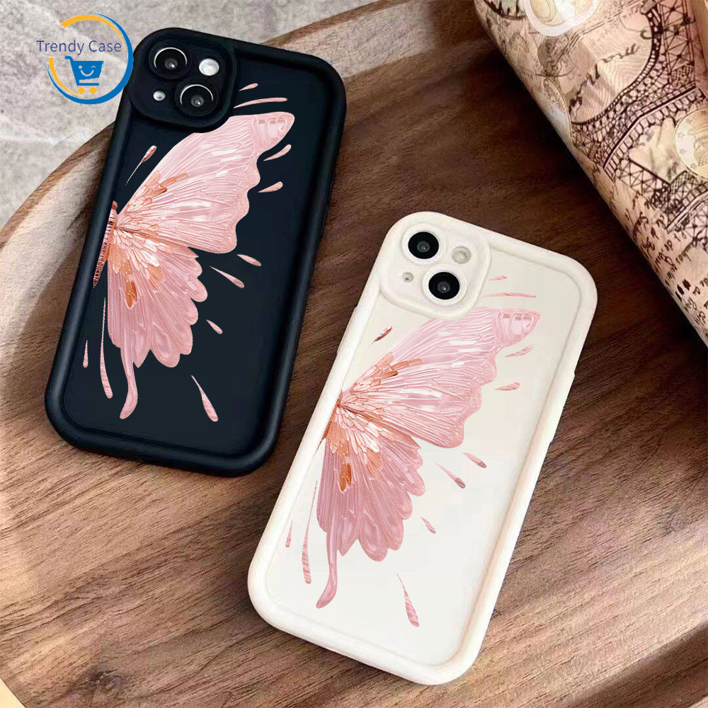 Casing hp iPhone 11 7 15 13 12 14 Pro Max XR iPhone 8 Plus 6 6S XS Max Rose Gold Butterfly TPU Soft 