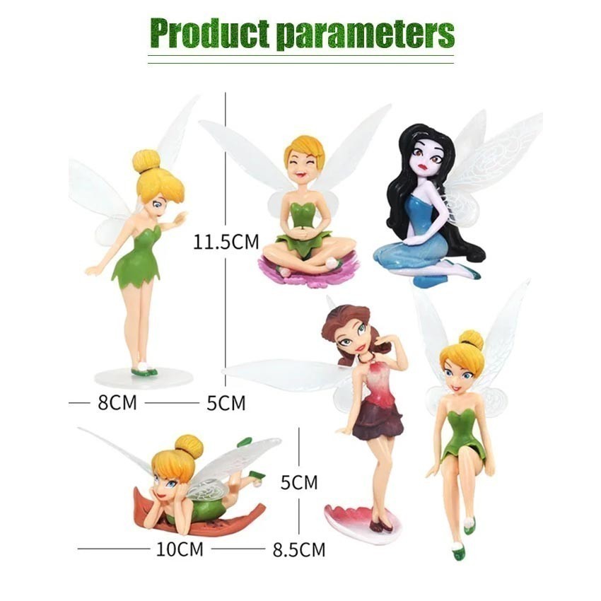 ZENID Action Figure Tinkerbell Isi 6 Pcs Miniatur Mainan Aksesoris Kue Topper Kue Cake Tinkerbell /