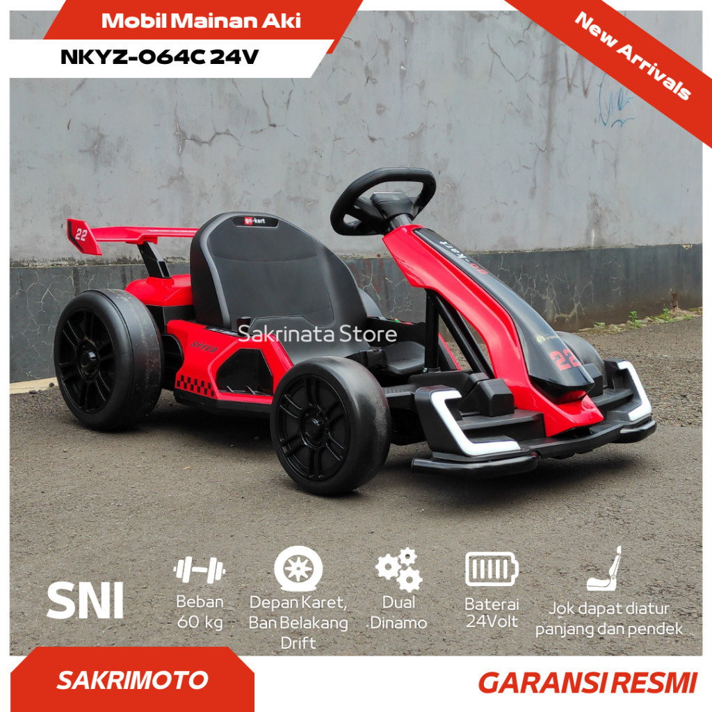 MOBIL AKI MAINAN ANAK NKYZ 064C GOKART 24 VOLT BAN KARET BISA DEWASA